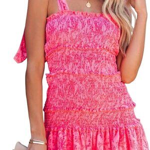 Pink Floral Smocked Tie-Strap Mini Dress ChouYatou Collection‎ | Cottagecore